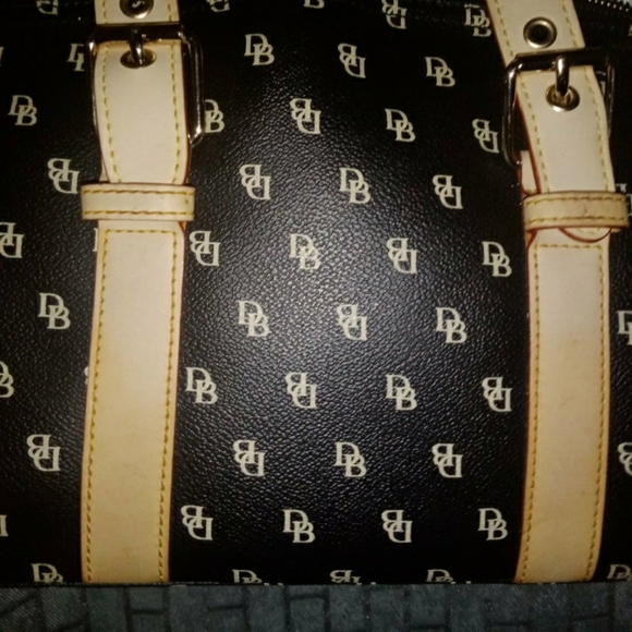 Dooney and Bourke Black & Tan Domed Leather Satchel Logo - Picture 11 of 16
